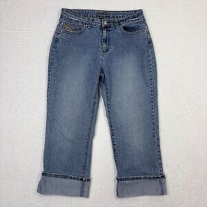 Kikit Jeans‎ Size 10 Denim Capri Rainbow Pocket Cuff Cropped Jeans Embroidered